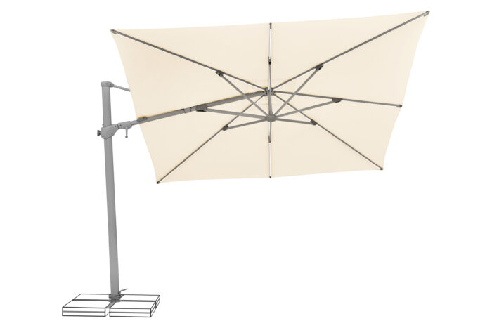 parasol déporté LED varioflex solar light ecru 040 penché à gauche allumé