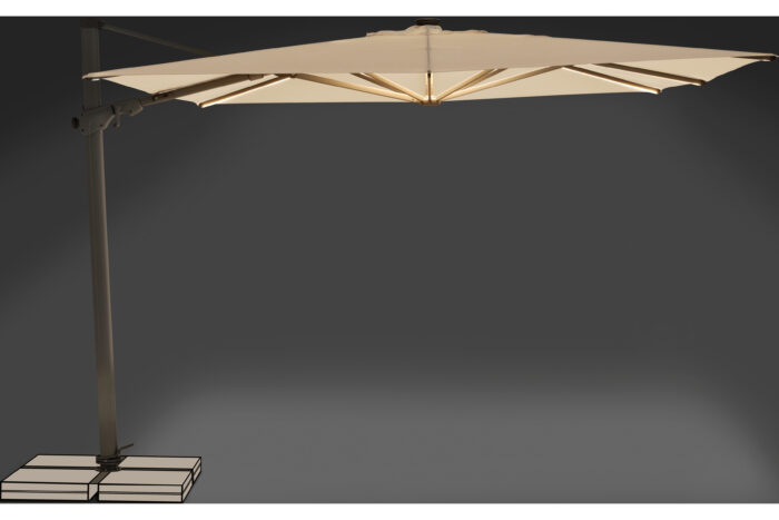 parasol déporté LED varioflex solar light ecru 040 vue principale allumé fond noir
