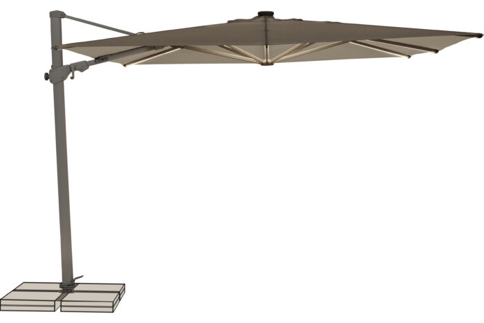 parasol déporté LED varioflex solar light taupe 053 vue principale allumé fond blanc