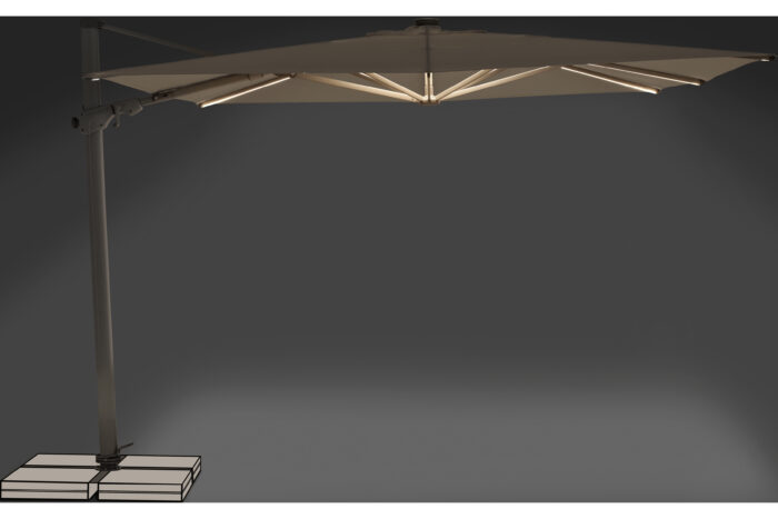 parasol déporté LED varioflex solar light taupe 053 vue principale allumé fond noir