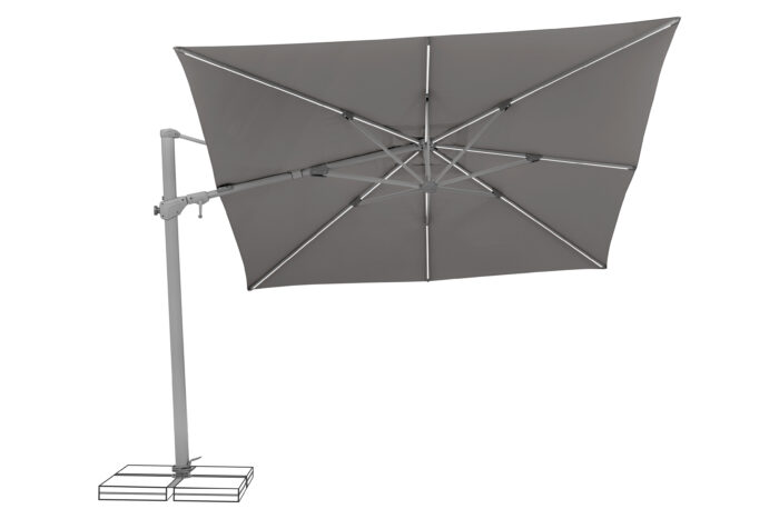 parasol déporté LED varioflex solar stone grey 057 penché à gauche