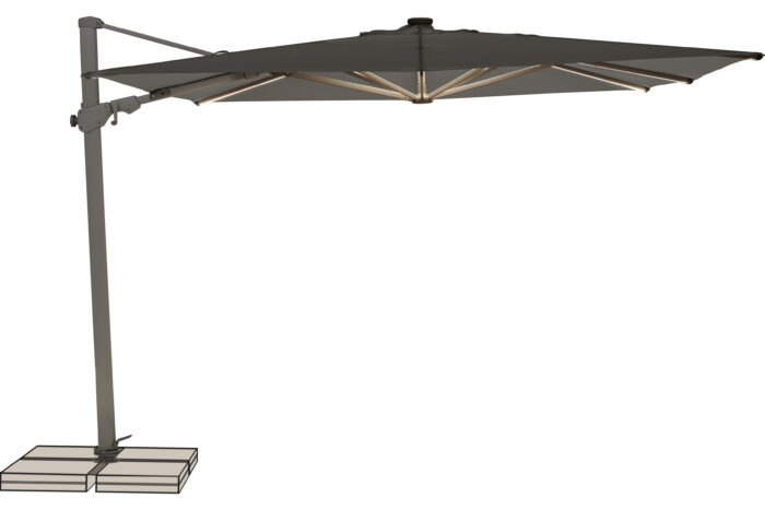 parasol déporté LED varioflex solar stone grey 057 vue principale allumé fond blanc