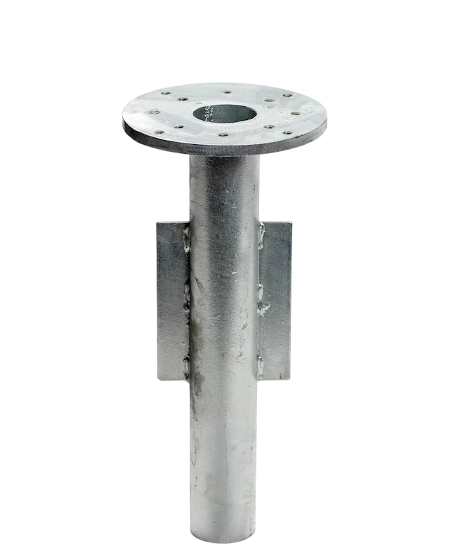 Douille à sceller pour parasol déporté Suncomfort PSV22 en acier gris.