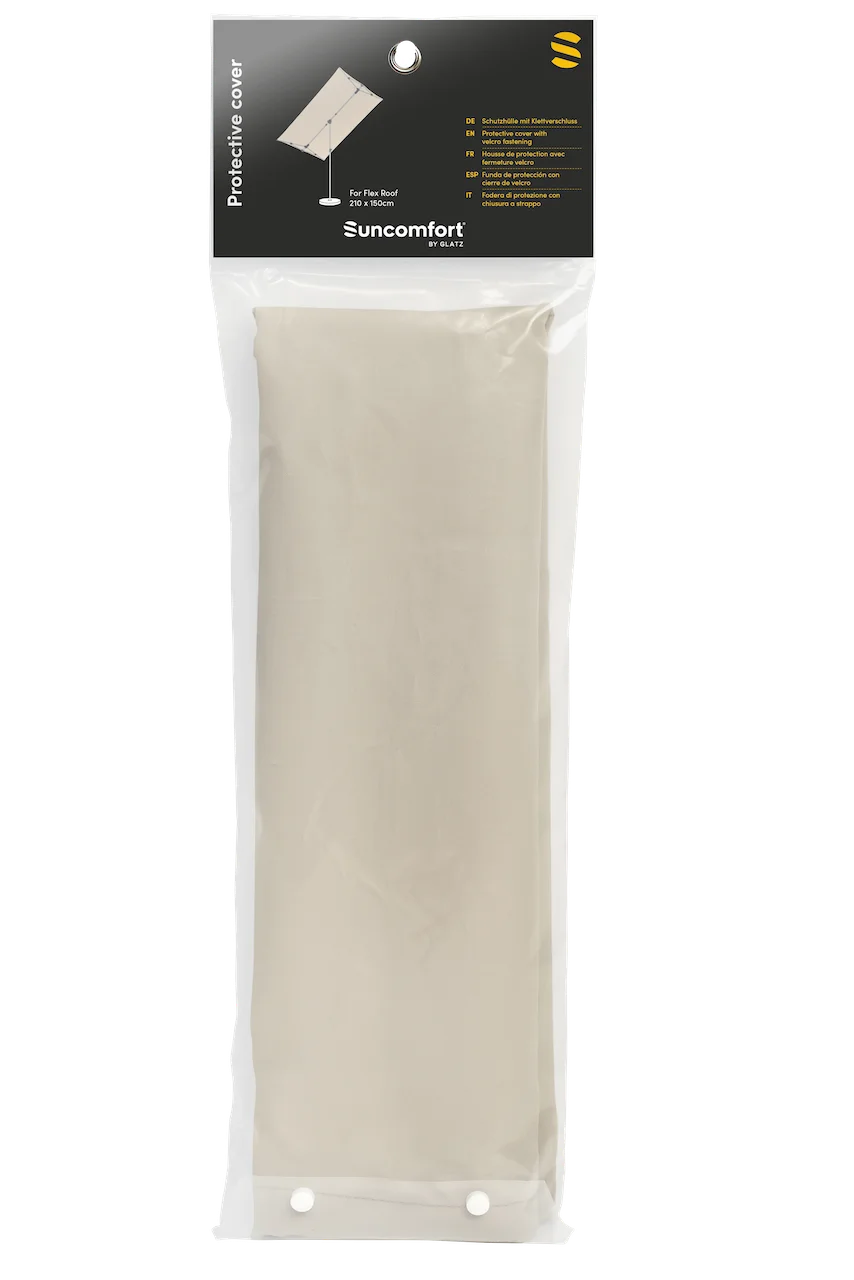 Housse de protection parasol Flex Roof Suncomfort avec tige de mise en place.