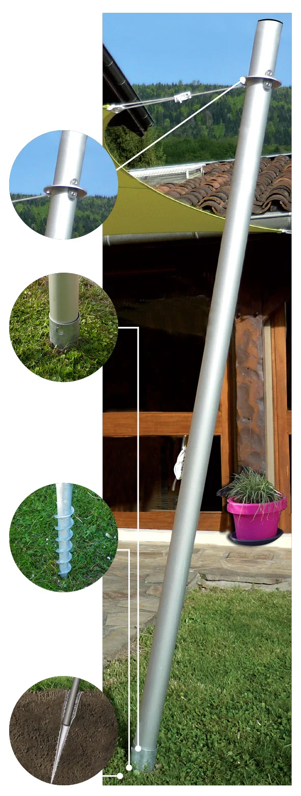 Kit d'ancrage amovible pour poteau pour voile d'ombrage à planter.