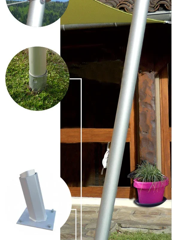 Pack complet comprenant le poteau pour voile d'ombrage à sceller et ses accessoires.