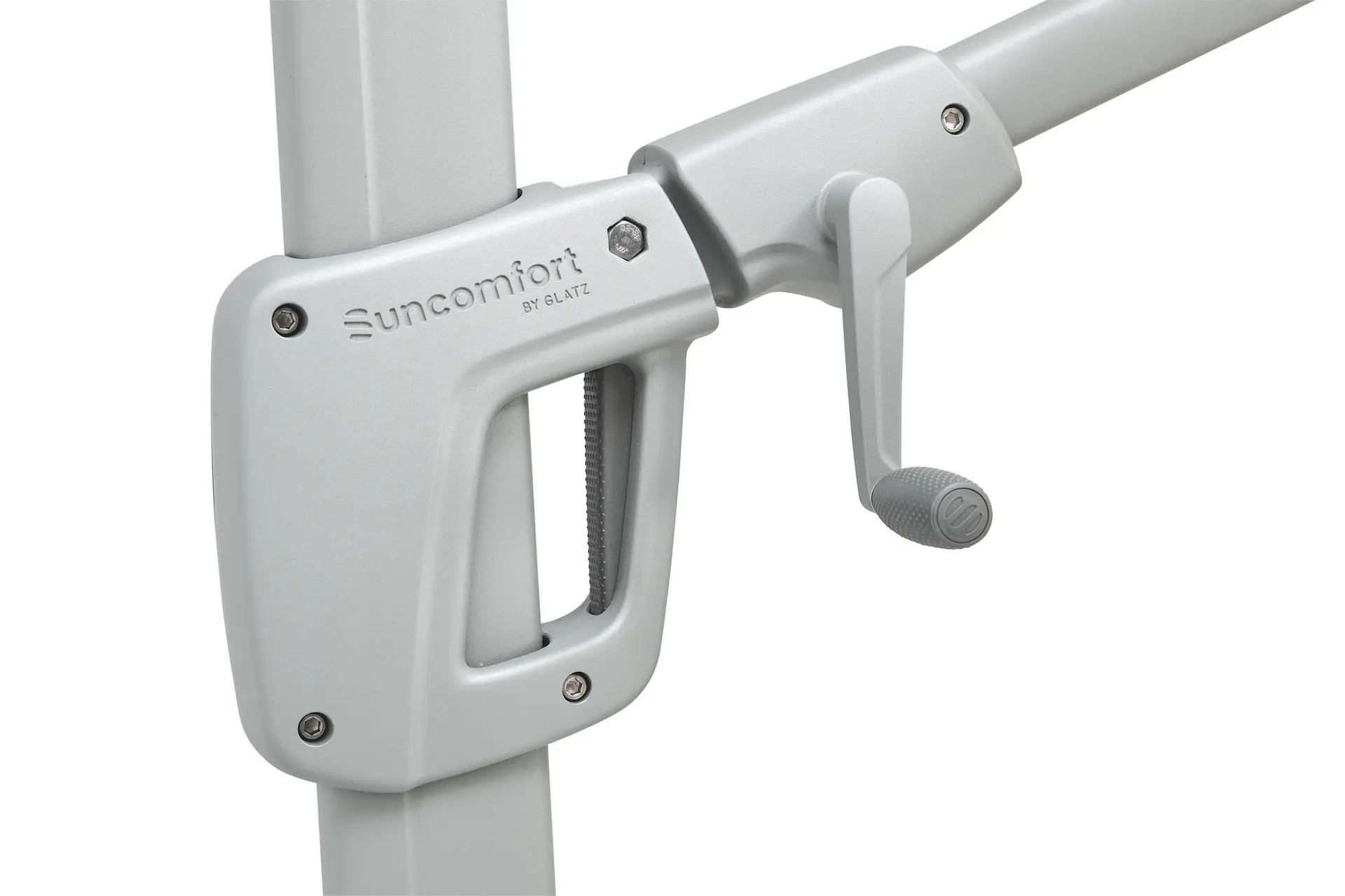 Mécanisme de réglage et poignée de blocage du parasol déporté aluminium Sunflex.