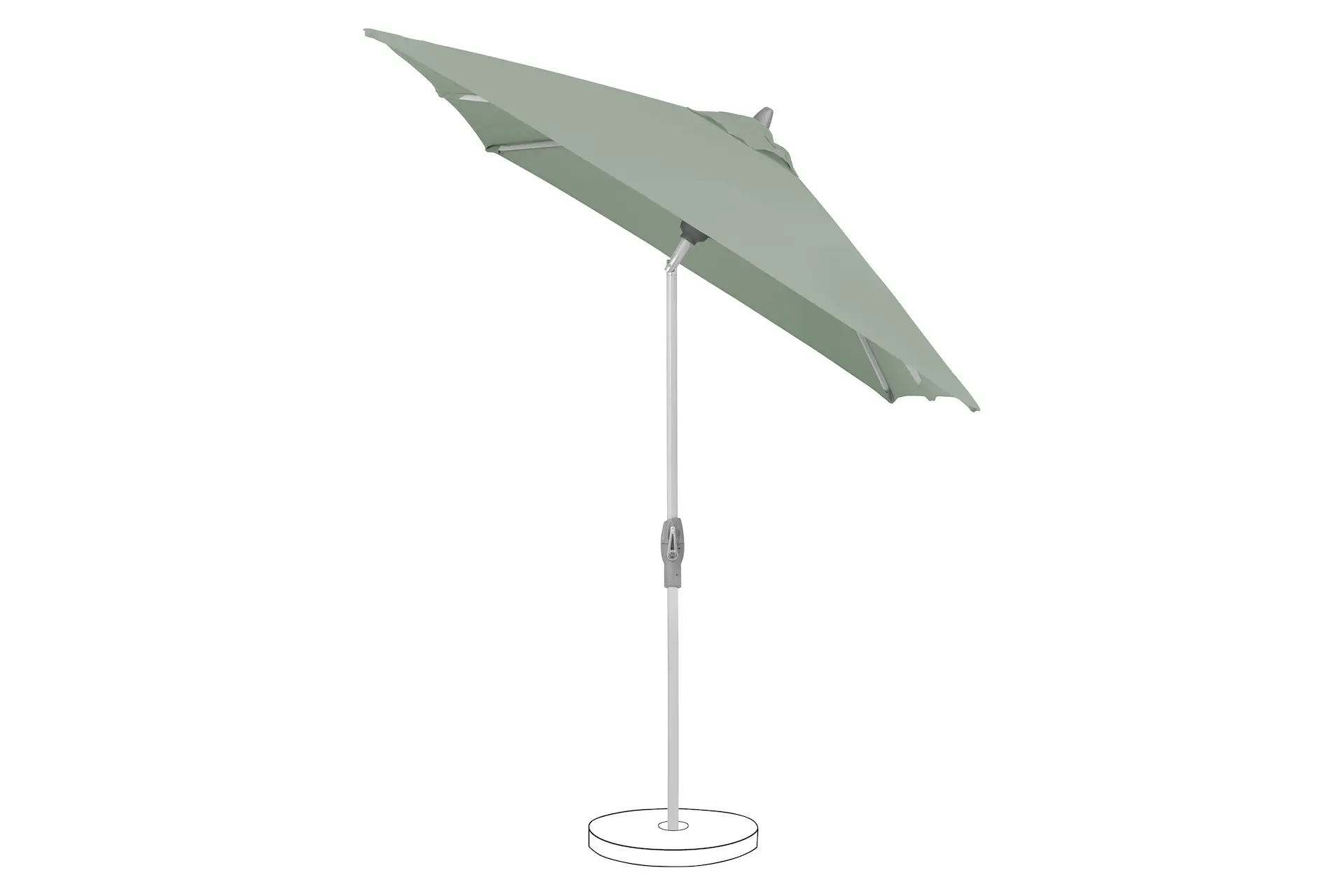 Parasol de balcon inclinable vert Frost Green 023 modèle Shell Turn Suncomfort.