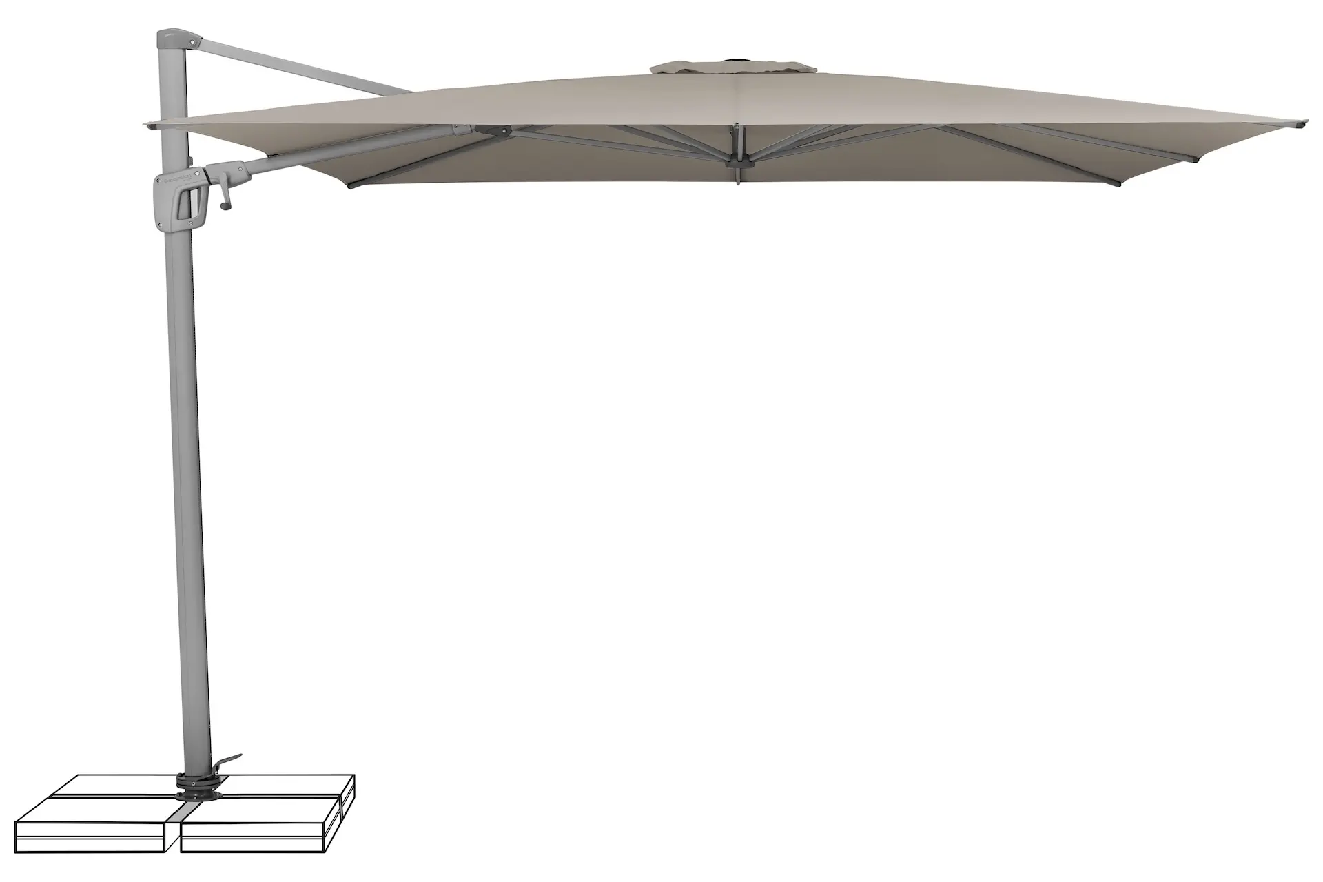 Parasol déporté aluminium Sunflex 053 Light Taupe ouvert