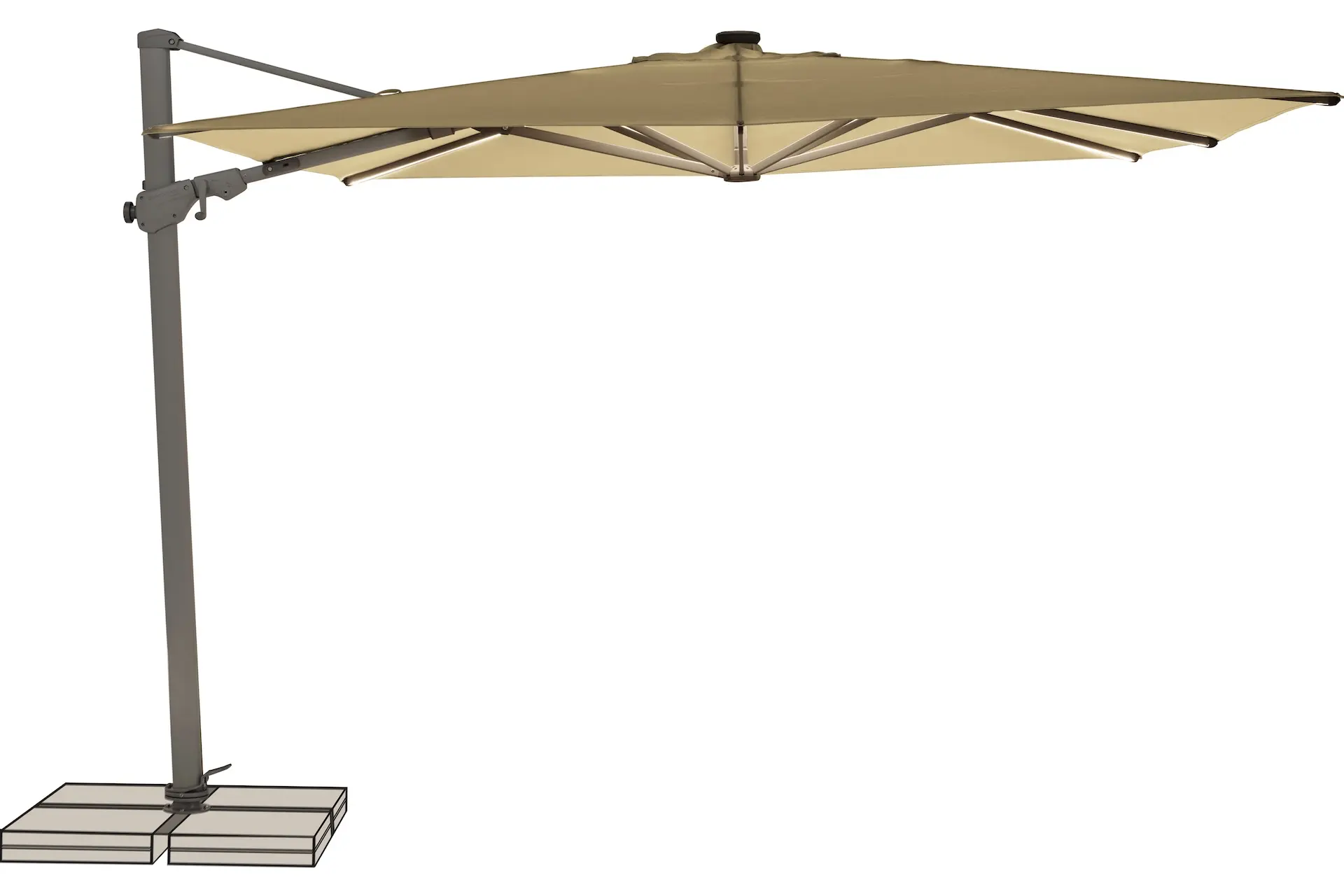 Parasol de terrasse professionnel déporté avec éclairage solaire LED, toile écru 040.