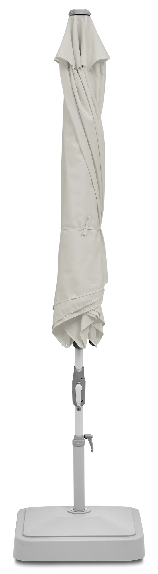 Parasol design toit plat Suncomfort Slide fermé, coloris 013 light grey.