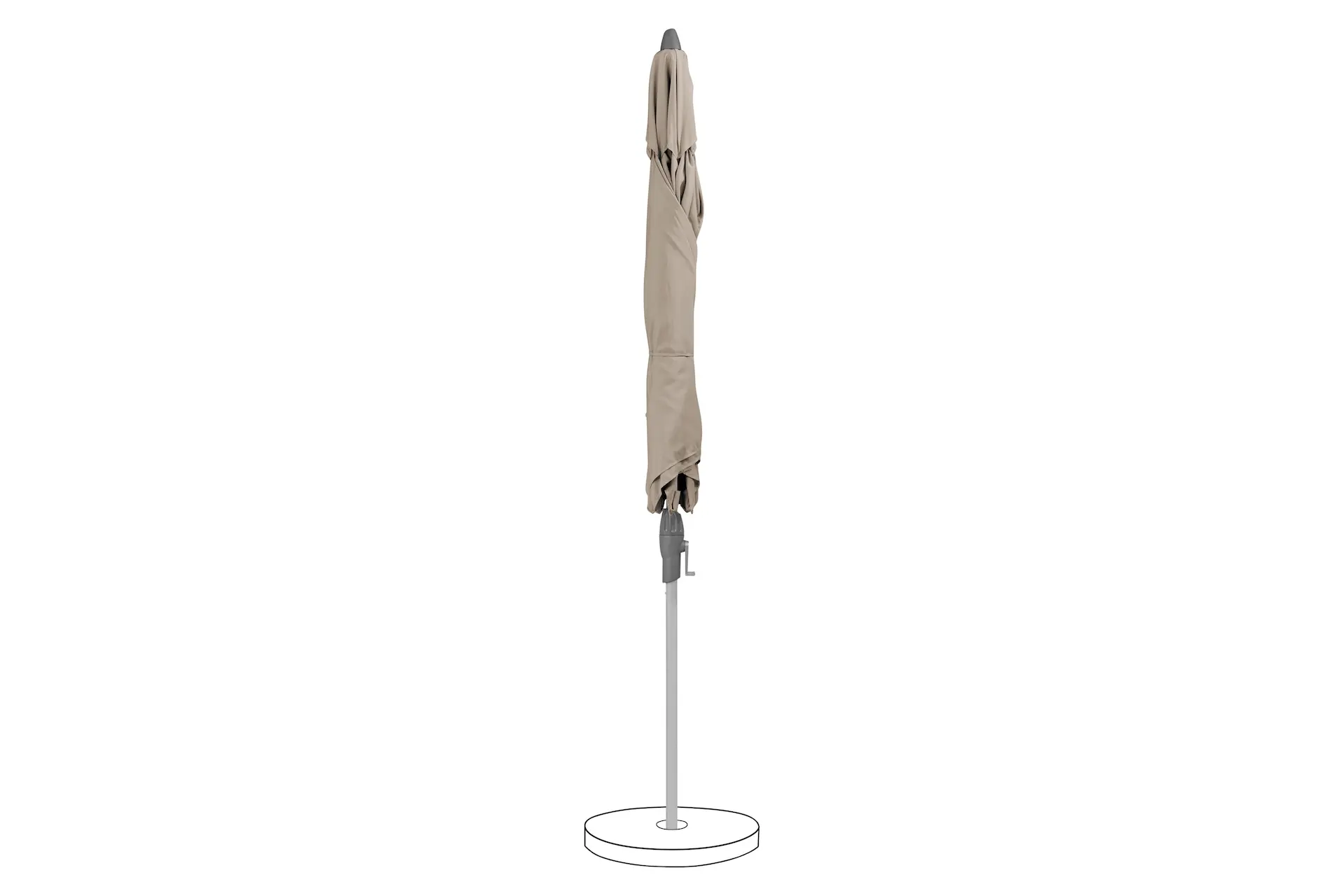 Parasol de terrasse inclinable Shell Turn Suncomfort fermé, coloris Light Taupe 053.