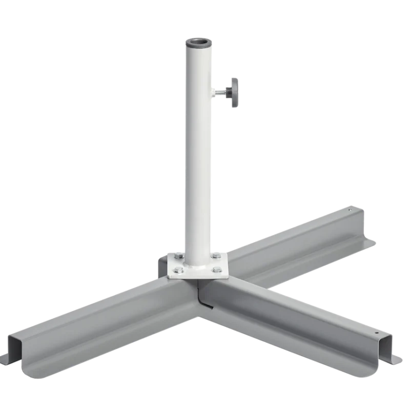 Pied en croix balcon Suncomfort à 3 branches en acier gris pour balcon et petit espace.