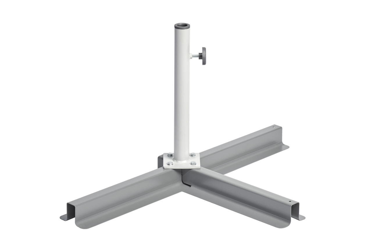 Pied en croix balcon Suncomfort à 3 branches en acier gris pour balcon et petit espace.