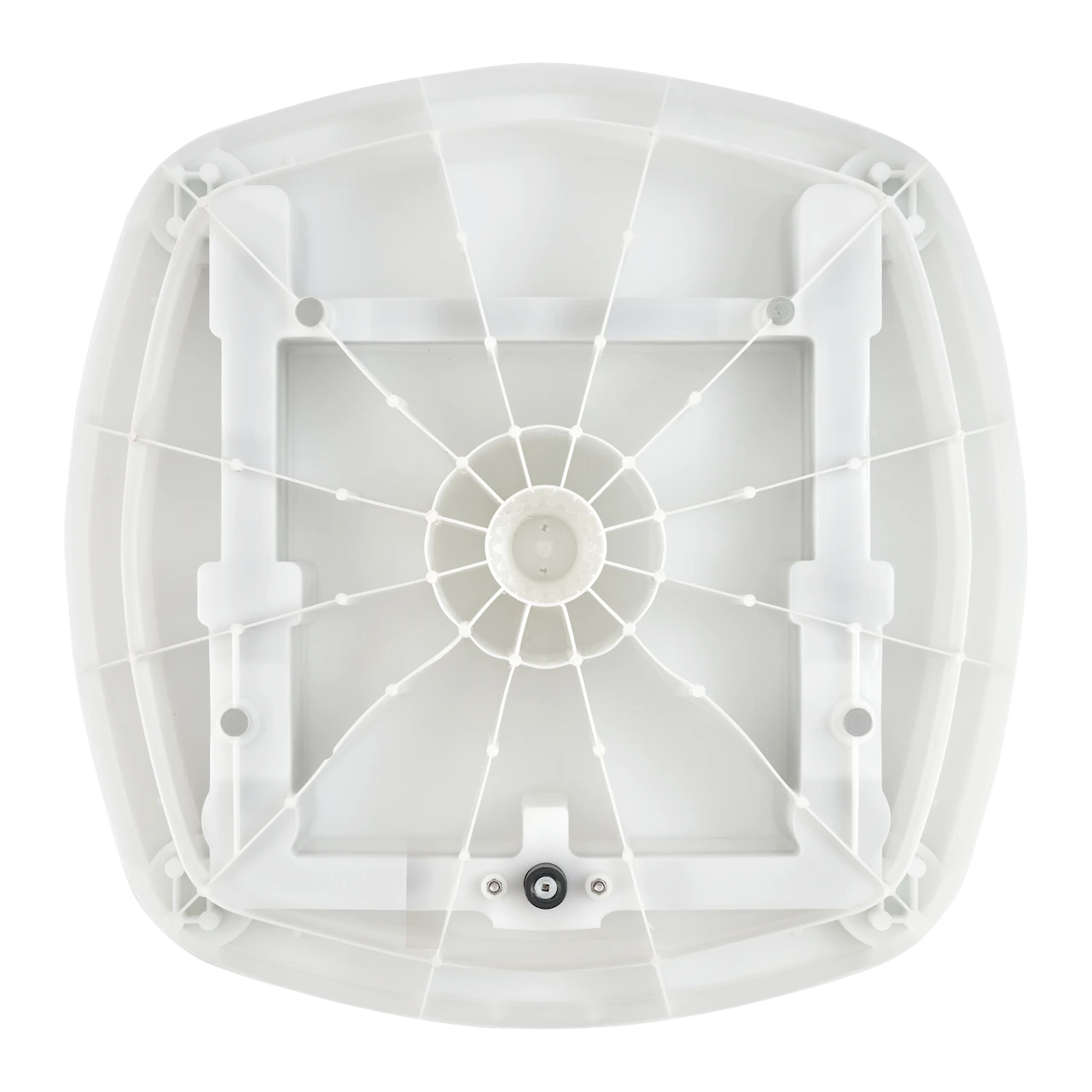 Intérieur du pied de parasol déporté à roulettes montrant les bacs de lestage.