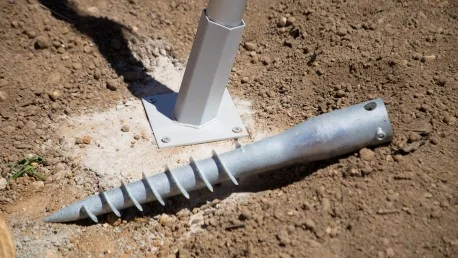 Vis de sol en acier pour fixation de poteau pour voile d'ombrage à planter.