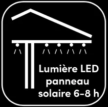 Éclairage LED solaire intégré pour parasol de terrasse.