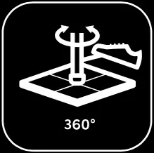 Pied de parasol déporté avec rotation à 360 degrés.